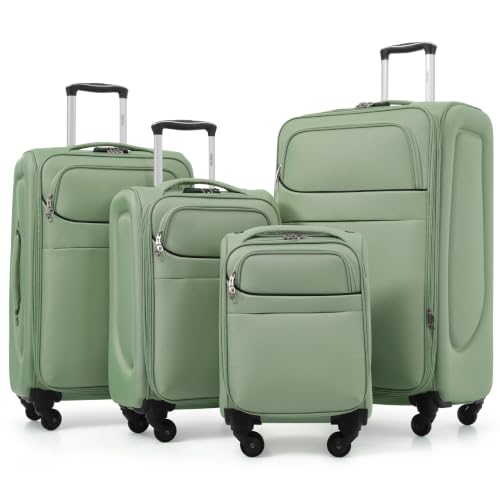 4 Piece Expandable Luggage Set (Softside Luggage(22/26/30) / Light Green+18IN)