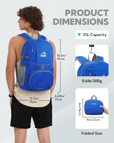 Small Lightweight Packable Hiking Backpack Foldable Travel Daypack (F-blue / 25L)