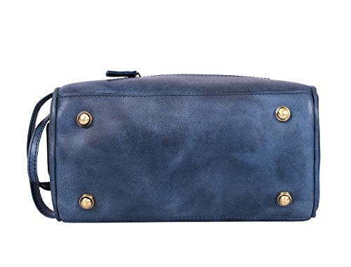 10" Premium Leather Toiletry Travel Pouch With Waterproof Lining (Royal Blue)