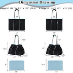 Neoprene Multipurpose Beach Bag Tote with Inner Zipper Pocket (Pure Black / Large)