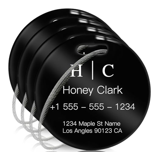 Stainless Luggage Tags for Suitcases 4 Pack (Steel Black Circle)