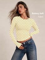 Womens Long Sleeve Shirts Basic Compression Tops Yellow Dots S (Small / Yellow Dots)