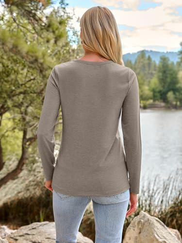 Long Sleeve Shirts for Women Casual Crewneck Tops Basic Tees (Large / 01khaki)