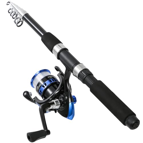 Fishing Rod 6.9ft Telescopic Fishing Rod and Reel Combo with Fishing Pliers and Lip Gripper Fishing Equipment (Blue-6.9ft Spinning Combo)