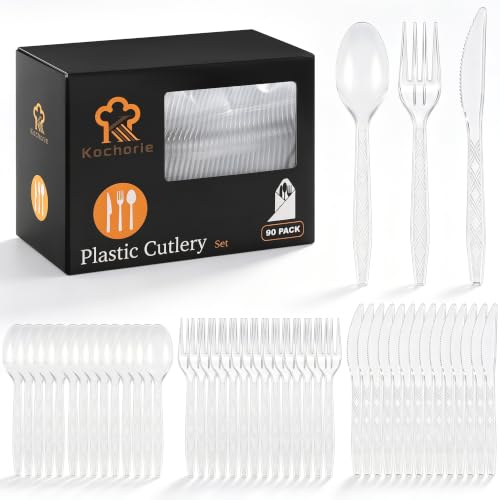 90 Pieces Transparent Plastic Cutlery Set (Transparent)