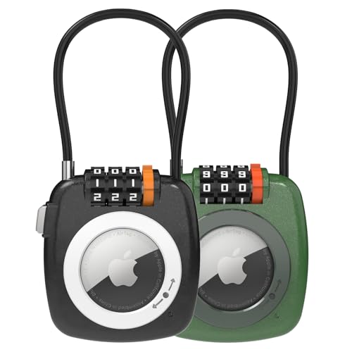 Compatible with Apple AirTag Secure Lock with Wire Cable (BLACK/GREEN)