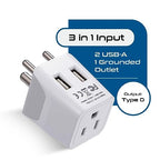 India, Nepal, Bangladesh Travel Adapter Plug with USB-A + USB-C - Type D - Usa Input - Ultra Compact - Safe Grounded Perfect for Cell Phones, Laptops, Camera (CTU-10) (Off White)