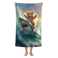 Cute Cat Beach Towel (Cat Ride Shark)