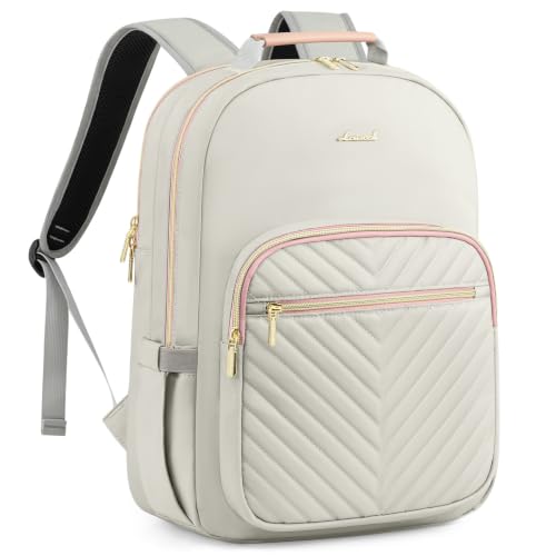 Laptop Backpack Purse for Women (Grey Pink / 15.6-Inch)