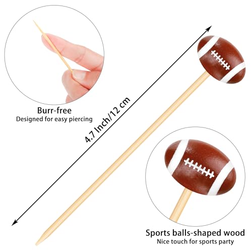 100 Pieces Football Decorative Sports Ball End Cocktail Skewers 4.7 Inch Bamboo Cocktail Picks Wooden Decorative Fruit Toothpicks for Appetizers Bar Drinks Fruit Sandwich Buffets Party Supplies (Football)