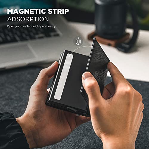 Pop up Card Wallet Minimalist Cash Wallets RFID Blocking Leather Smart Credit Card Holder with ID window for Men (Cross-Black)
