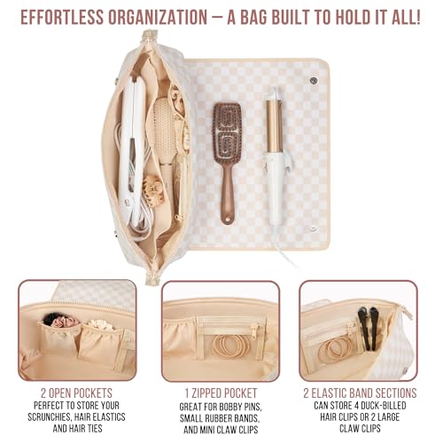 Hair Tools Travel Bag and Heat Resistant Mat 17" Checkered (Checkered Peach)