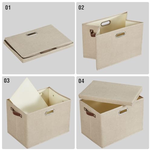 17" Large Fabric Storage Box with Lids (khaki / Large -2 Pack)