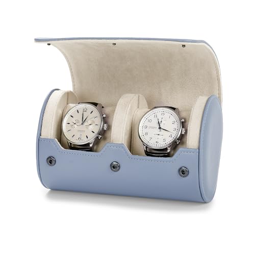 2 Slot Leather Watch Organizer Case Light Blue (Sky Blue / 2-Slot)