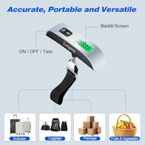 Digital Hanging Luggage Scale with Backlit for Travel (Silver)