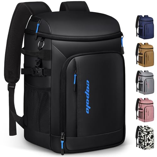 Cooler Backpack Insulated Leak Proof for Women Men Soft Cooler Bag (45 Cans / Deep Black Leather)