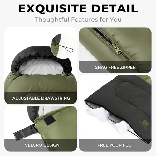 Lightweight Warm Weather Sleeping Bag for Adults (1.65lb-Green)