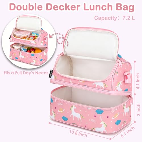Kids Double Decker Cooler Insulated Lunch Bag Large Tote for Boys (Unicorn)