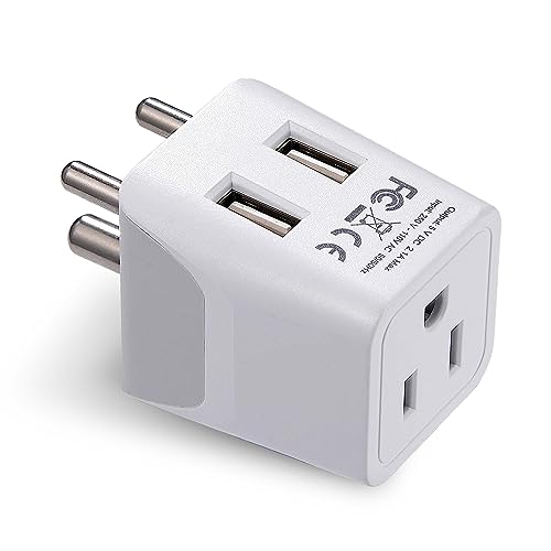 India, Nepal, Bangladesh Travel Adapter Plug with USB-A + USB-C - Type D - Usa Input - Ultra Compact - Safe Grounded Perfect for Cell Phones, Laptops, Camera (CTU-10) (Off White)