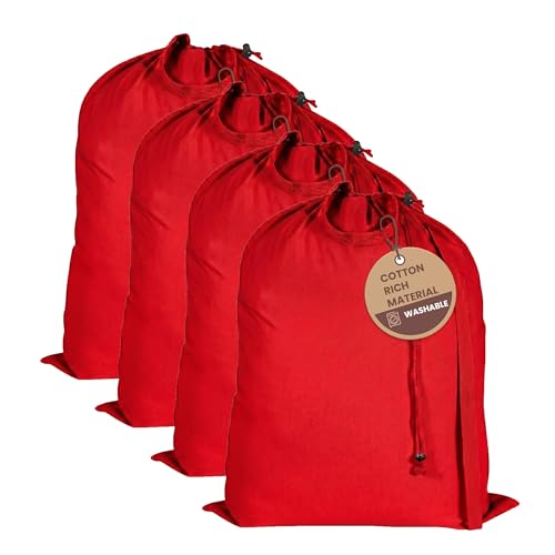 LFH Home Cotton Rich Large Premium Canvas Laundry Bag (28"x36" (Pack of 4) / Red)