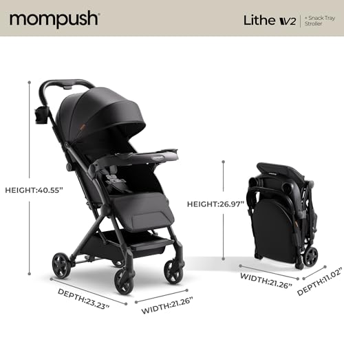 Lithe V2 Lightweight Travel Stroller Snack Tray Included (Black)