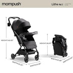 Lithe V2 Lightweight Travel Stroller Snack Tray Included (Black)