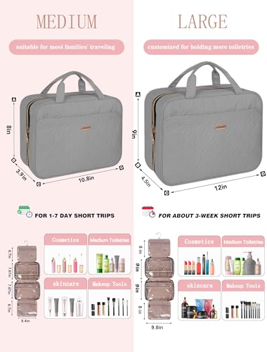 BALHLHG Toiletry Bag for Women With Hanging Hook (Grey / Medium)