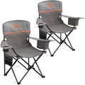 2 Pack Folding Camping Chair with Cooler Bag & Lumbar Support (Light Gray)