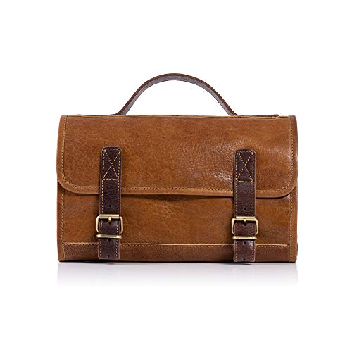 Premium Buffalo Leather Hanging Toiletry Bag Travel Dopp Kit (Yellow Tan)