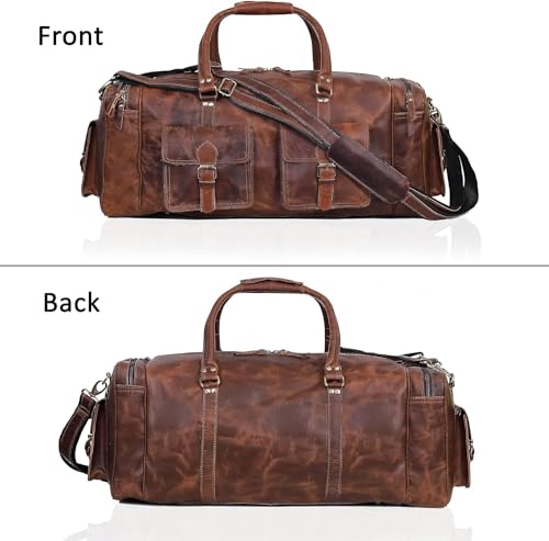 Large duffel bags for men holdall leather travel bag overnight gym sports Luggage weekend bag 20 Inch (20" Medium / TAN BROWN)