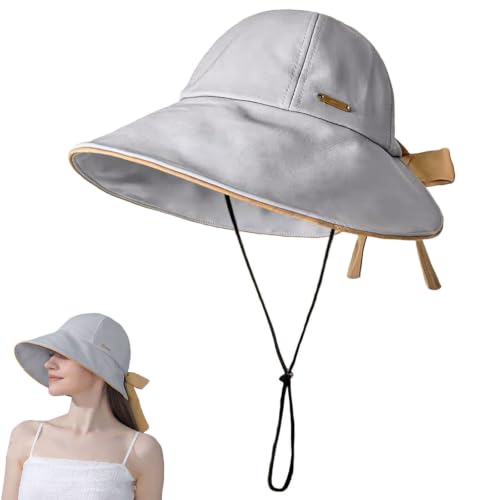 Wide Brim Hats for Woman Foldable Hats Sun Hats for Women uv Protection Bowknot Bucket hat Adjustable hat with Ponytail Hole Gery Grey (Grey)
