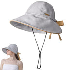 Wide Brim Hats for Woman Foldable Hats Sun Hats for Women uv Protection Bowknot Bucket hat Adjustable hat with Ponytail Hole Gery Grey (Grey)