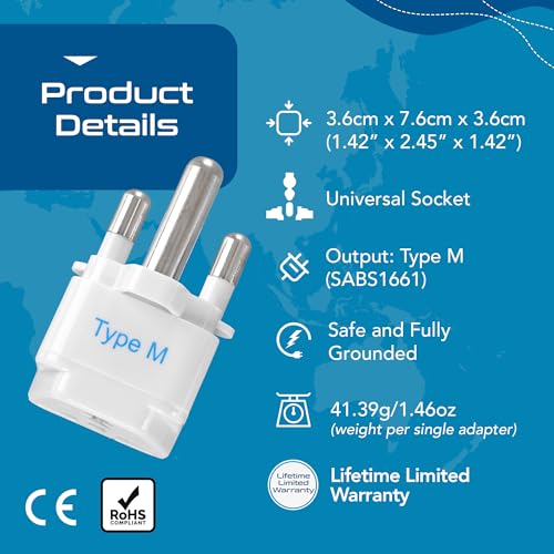 South Africa Travel Plug Adapter (Pure - White)