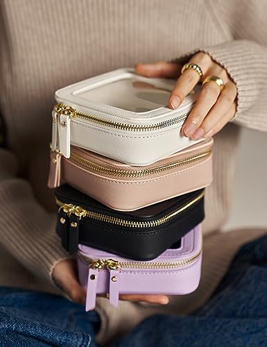 Small Cosmetic Bag for Purse Mini Makeup Bag for School Cute Clear Make Up Pouch for Travel Tiny Leather Purple Make Up Organizer Case for Backpack Toiletry Bag Waterproof Square Pouch with Zipper (Purple / Mini Chic)