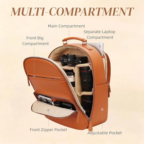 Camera Backpack Classic PU Leather for DSLR (Brown / 20L)