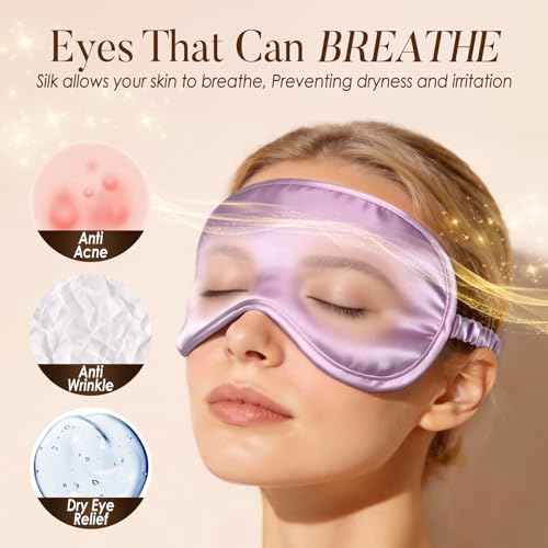 Mulberry Silk Sleep Eye Mask for Sleeping Women and Men (Lavender / 1 Count (Pack of 1))