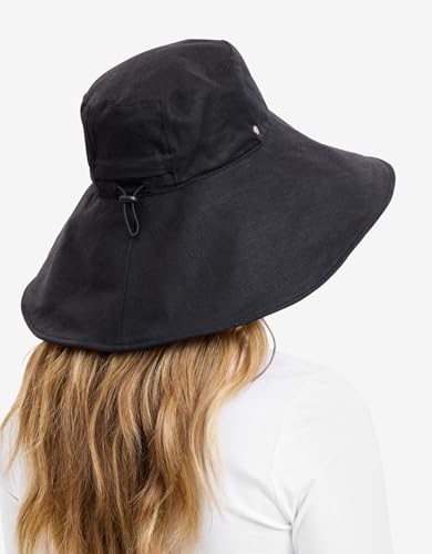 Women's Ultra Wide Cotton Linen Hat UPF 50+ (Small-Medium / Black)