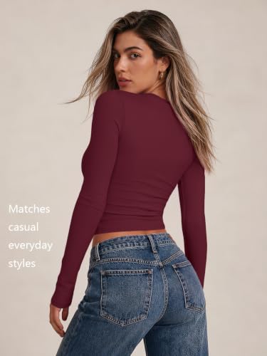 Womens Long Sleeve Shirts Basic Compression Tops Burgundy XL (X-Large / Burgundy)