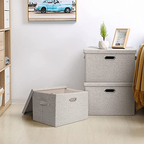 Storage Bins with Lids Fabric Closet Organizers Cubes Office Organization (Beige / Large -5 Pack)