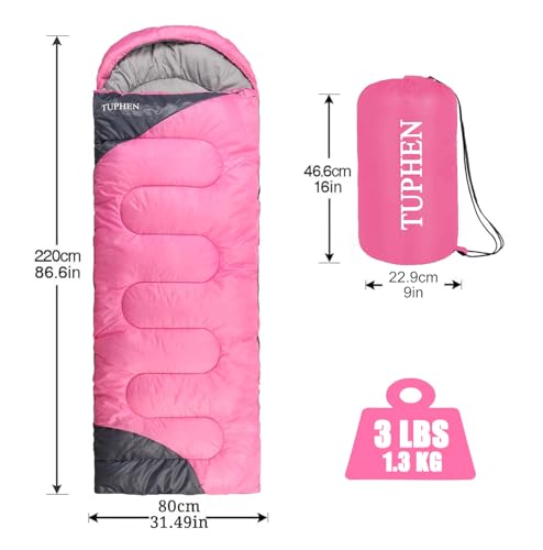Sleeping Bags for Adults Kids Boys Girls Backpacking Hiking Camping Microfiber Liner ((50-77°F) Pink)