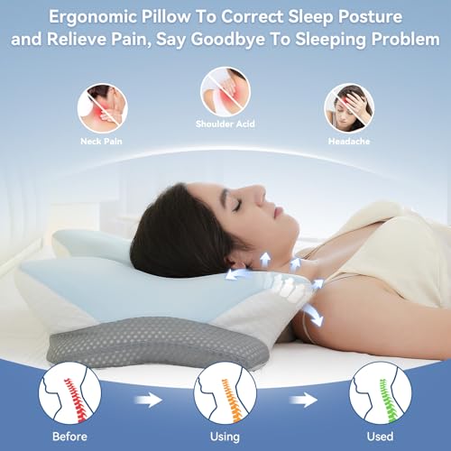 Ergonomic Memory Foam Cervical Pillow for Neck Pain Relief (Grey / Butterfly)