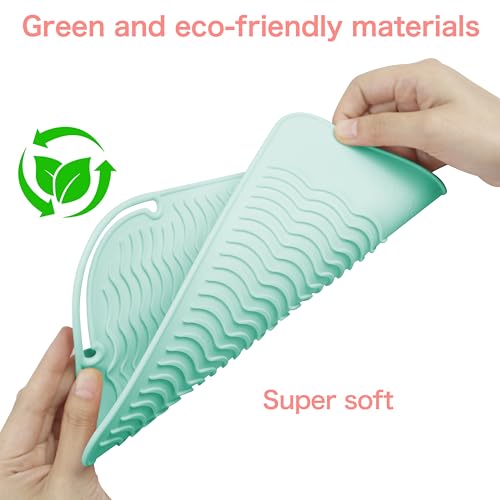 Silicone Heat Resistant Curling Iron Mat Flat Iron Travel Case (Green)