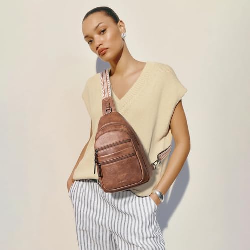 Sling Bag for Women Crossbody Bags Fanny Packs Over Shoulder Bag Sling Purse Backpack Vegan Leather Travel Handbag Purse Gifts Brown (Brown)