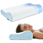 Neck Pillow Contour Memory Foam Pillows for Pain Relief Bed Pillow for Sleeping (White&blue)