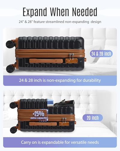 Luggage Sets 3 Pcs Suitcase with Wheel (Black/Brown / 3-Piece Set-20 Inch/24 Inch/28 Inch)