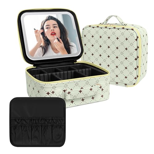 Travel Makeup Bag With 360° rotating LED Mirror (Green+Yello)