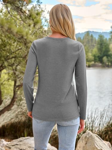 Long Sleeve Shirts for Women Casual Crewneck Tops Basic Tees (Large / 01grey)