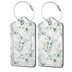 2Pcs Luggage Tag for Suitcase Sage Floral Green Leaves Cute Suitcase Tag with Privacy Flap & Name ID Label & Metal Loop (Sage Floral Green Leaves)