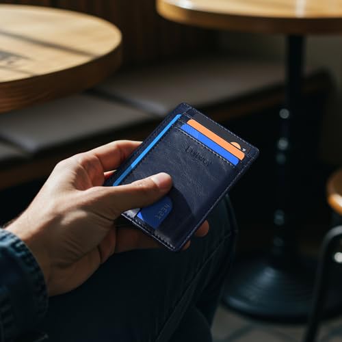 Slim Minimalist Front Pocket RFID Blocking Leather Wallets for Men and Women (Small / Alaska Blue)