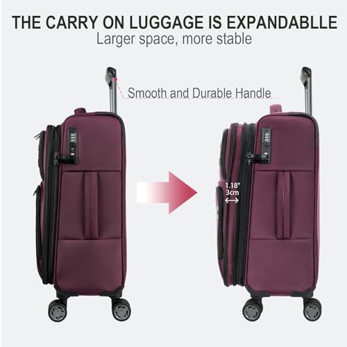 Softside Expandable checked Luggage with Front Business Pockets (Burgundy-24 / 24 inch)